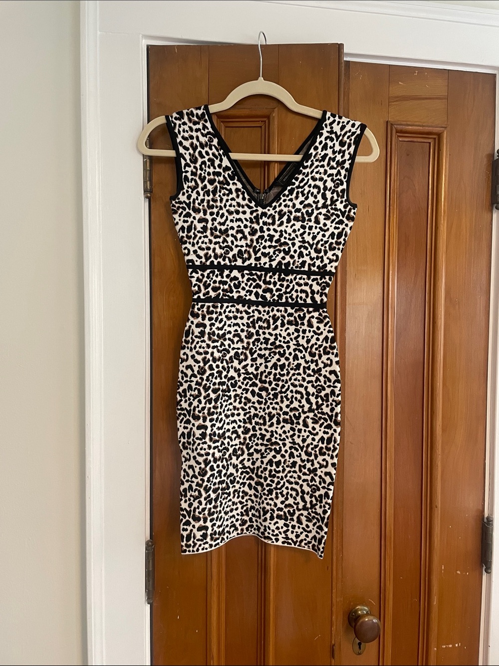 BcbgMaxAzria Sleeveless Leopard Print Sheath Dress - Black & Cream